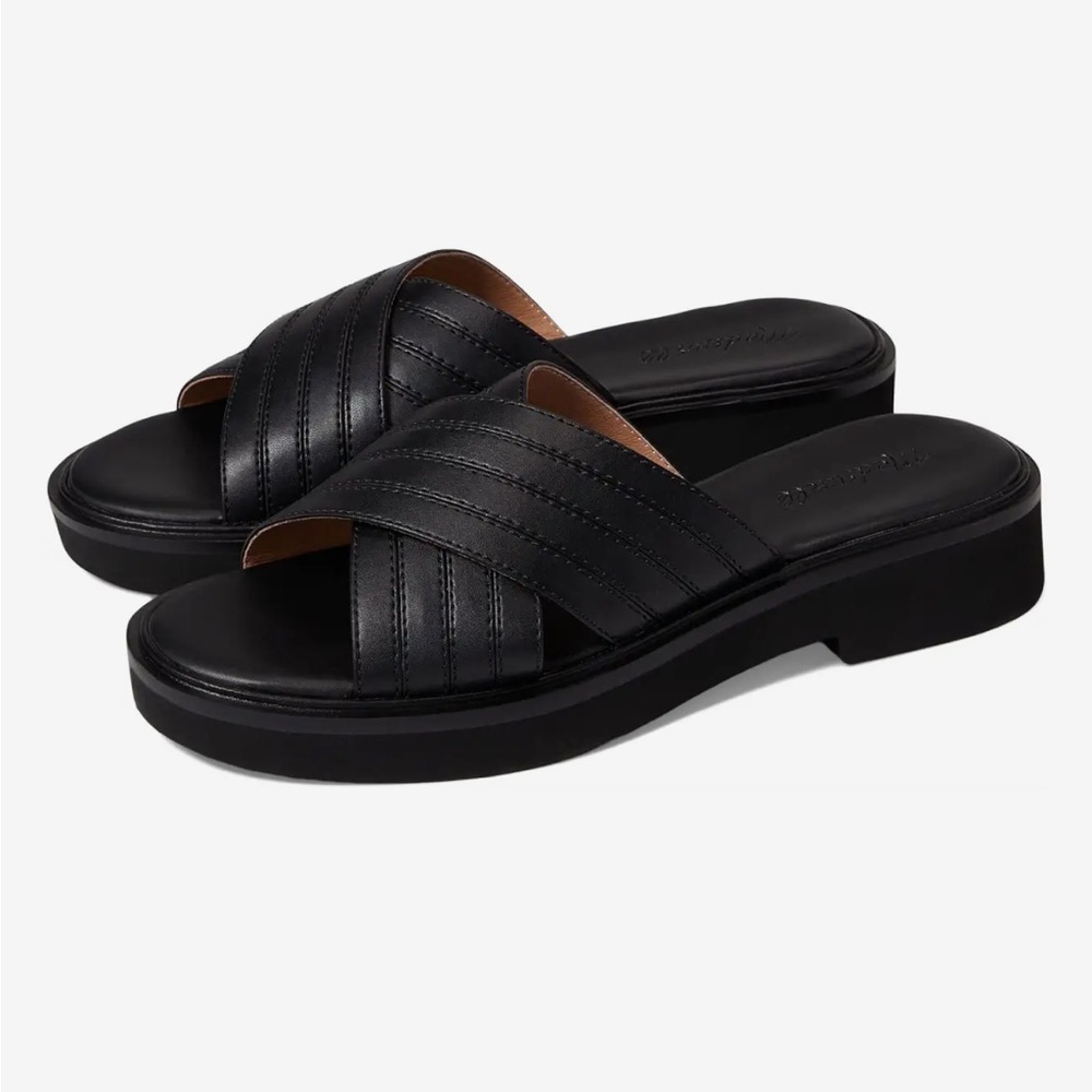 Madewell Pieced Crisscross Slides in Leather